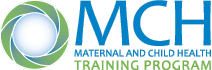 Maternal and Child Health Training Program Logo. Green and white circle make of overlapping shapes.