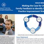 "Making the Case for Family Feedback to Identify Clinical Practice Improvement Strategies." Close-up of child with parents in the background.
