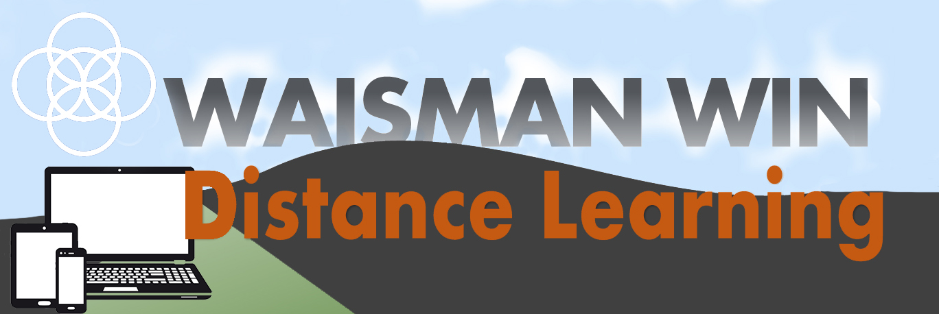 Image of Waisman WIN Distance Learning with phone, tablet, laptop, and hills