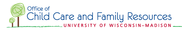 Office of Care and Family Resources University of Wisconsin-Madison logo with one small and one large illustrated tree