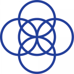 Five overlapping dark blue circles
