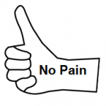 No Pain inside outline of thumb with thumb pointing up.