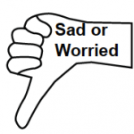Sad or Worried inside outline of a hand with the thumb pointing down.
