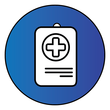 Dark blue circle with a health badge inside to represent "Health Summary"