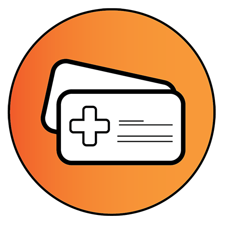 Light orange circle with a health insurance card inside to represent "Health Insurance"
