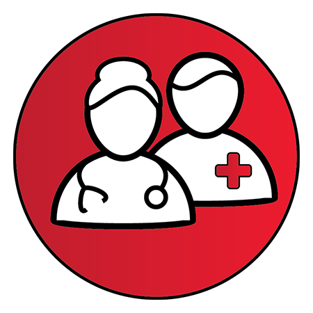 Red circle with two healthcare figures inside to represent "Adult Provider(s)"