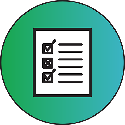 Green and blue circle with a checklist inside.