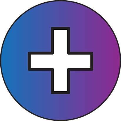 Blue and purple circle with a plus sign inside