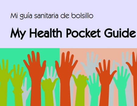 My Health Pocket Guide different colored hands raising in air spanish version